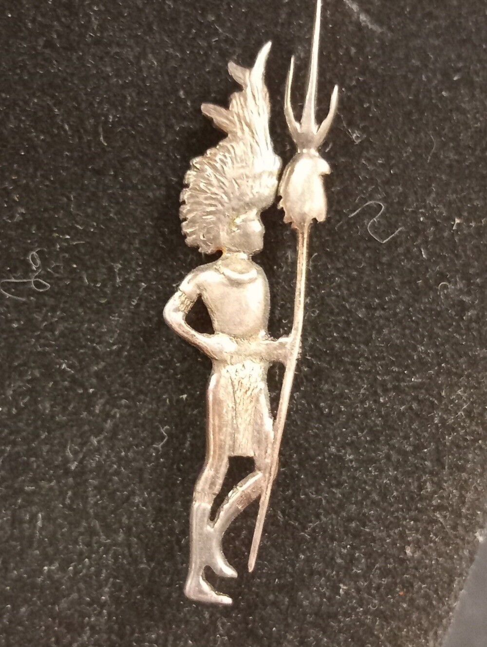 Sterling Silver 'Tribal Warrior With Spear' Pin - Signed "KARA"